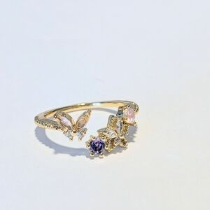 Gold Plated Adjustable Floral Butterfly Ring